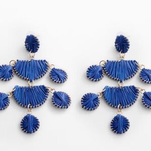 Chic Blue Raffia long  Statement Earrings